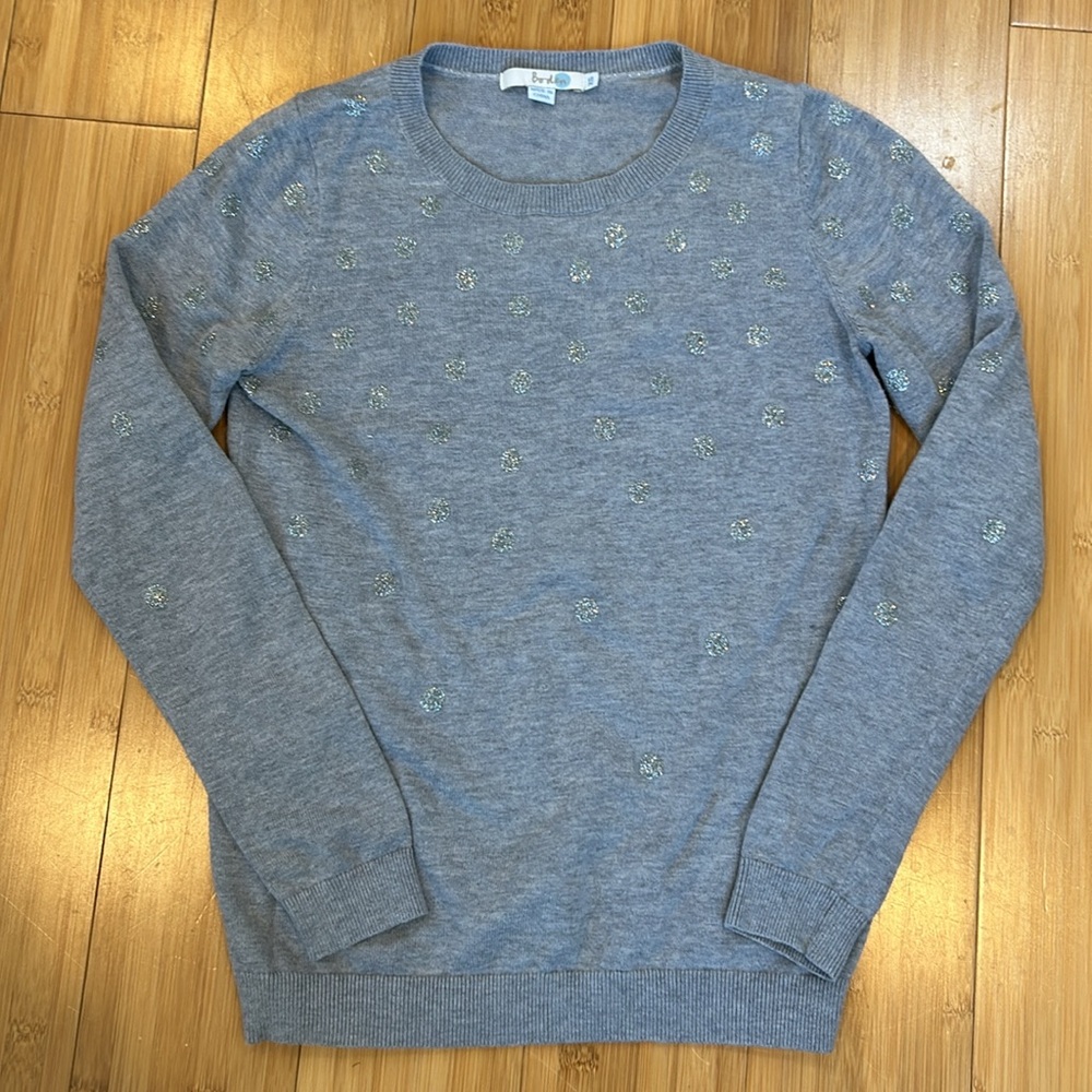 Boden Gray with Silver Polka Dot Cotton Blend Sweater XS